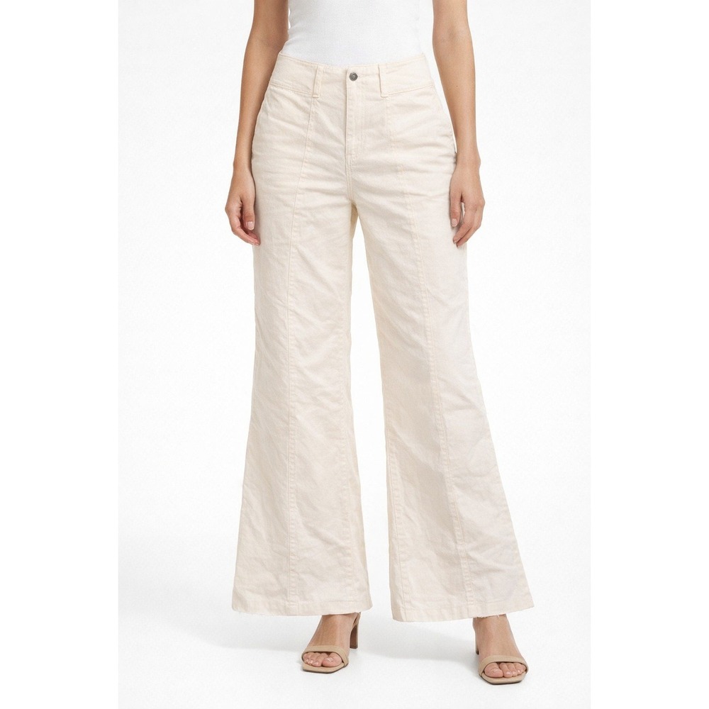Free People We The Free Ivory Corduroy Flare Pants Raw Hem Size 35 NEW
